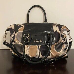 Coach Ashley Scarf Print Satin Multicolor Black Gray Cream Satchel